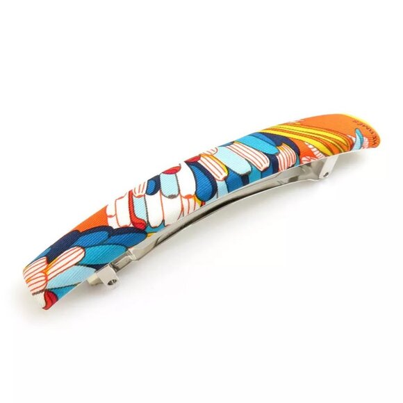 Hermes Accessories - Auth HERMES Barrette Hair Clip Multicolor/Silver Silk/Metal